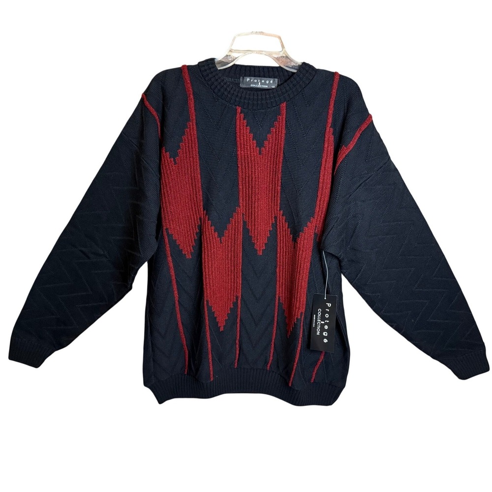 NWT 90's Protege Collection‎ Men's Black Red Geometric Crewneck Sweater NOS 90's